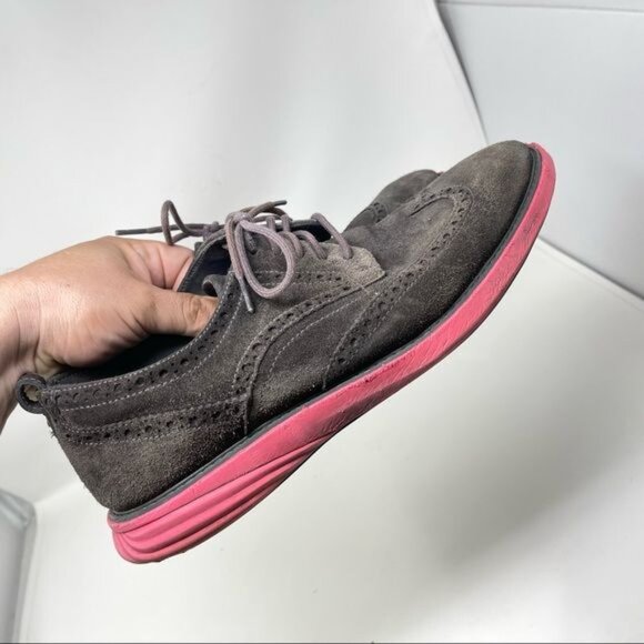 COLE HAAN GRANDEVOLUTION WINGTIP OXFORD SUEDE SIZE 10.5 (C26858) pink soles main image 10